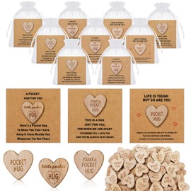 60 Set Wooden Pocket Hug Token Gift Bulk with Exchange Relationship Greeting Cards Organza Bags Heart Shape Pocket Hug Keepsake for Colleagues Family Distance Social Celebration of Life Love Gift