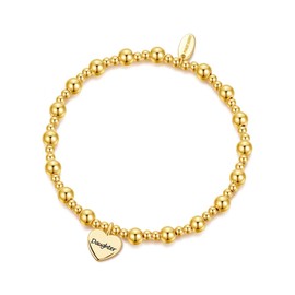 Philip Jones Gold Plated Daughter Heart Charm Beaded Stretch Bracelet