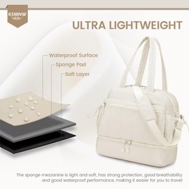 KSIBNW Gym Bag for Women Travel Duffle Bag, Water Resistant Carry on Weekender with Wet Pocket and Shoes Compartment Lightweight Personal Item Travel Bags for Yoga Hospital, with Makeup-bag, White