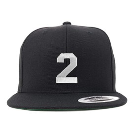 Trendy Apparel Shop Number 2 White Thread Embroidered Flat Bill Snapback Baseball Cap - Black