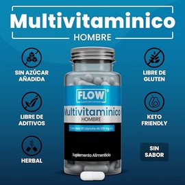 Vitaminas para Hombre - 90 Cápsulas de 500 mg - Suministro para 1 mes - Multivitamínico Hombre - Sin azúcar - Flow Supplements