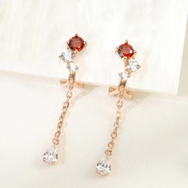 FH.bird January Birthstone Pain-free Clip-on Earrings For Women, Garnet Earrings, Pearl, Allergy-friendly Metal, Dangling, 0.2 inches (4.5 mm) Gemstone, Wedding Anniversary, Birthday, Christmas Gift,