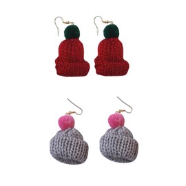 COLLBATH Elegant Christmas Earrings Set Women's Knit Hat Earrings Merry Christmas Red Gray for Party Engagement