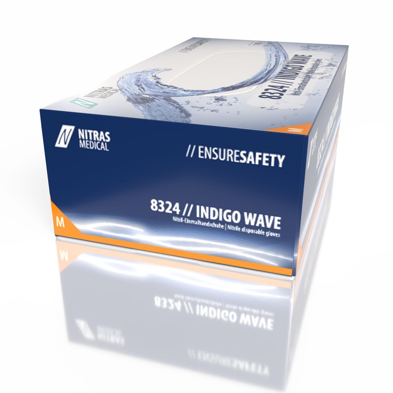 Nitras 8324 Indigo Wave Powder-Free, Non-Sterile, Medical Nitrile Disposable Gloves,