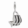 Amore LaVita Sterling Silver Black Enameled CZ Handbag with Lobster