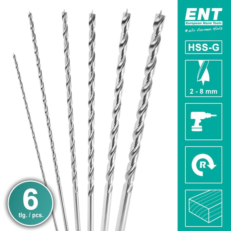 ENT 09246 6-Piece Wood Drill Bit Set HSS-G Diameter 2-8