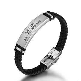 Someki Dont Let The Hard Days Win Bracelet, Adjustable Engraved Black Leather Braided Bracelets Inspirational Bracelet Jewelry Gifts for Hard Times Men