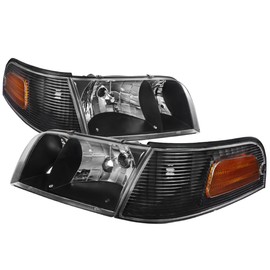 Factory Style Headlights w/Corner Signal Lights (Black Housing/Clear Lens) Made for and Compatible with 1998-2011 Ford Crown Victoria