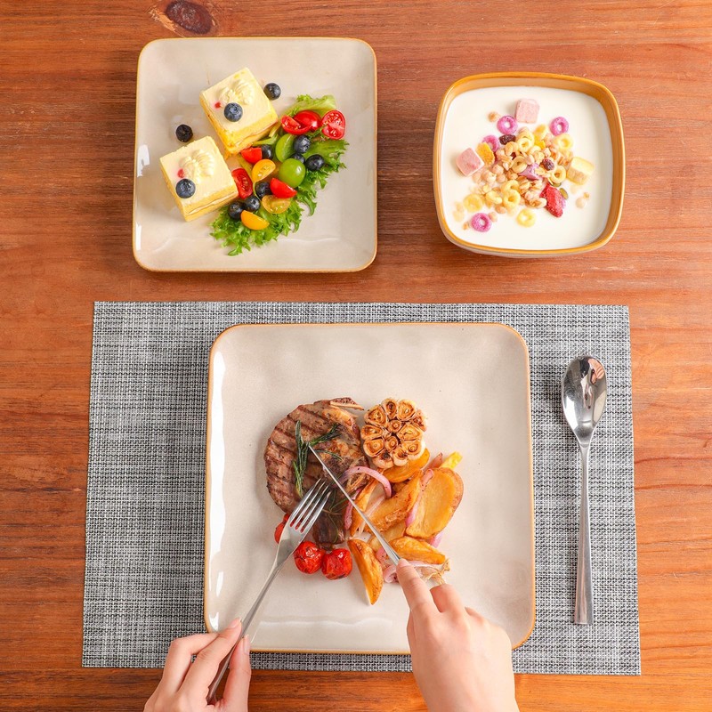 vicrays Ceramic Square 12 Pieces Dinnerware Set - Dinner Plates