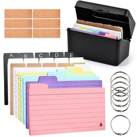 253 Pieces Index Cards Box Index Cards A7 Index Cards Organiser Index Cards and Box Flashcard Box 5-Colour Cardboard for On the Go Learning Notes School Supplies Office Audit Organisation