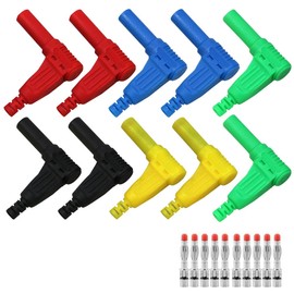 TopHomer 10sets Wire Solder DIY Type Insulation 90 Degree Banana Plugs Right Angle 4mm Banana Plug Male Connectors for Multimeter Leads Test Probes Adapter(Red/Blue/Black/Green/Yellow,2 per Color)