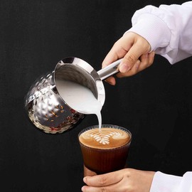 Alunsito Stainless Steel Turkish Coffee Pot, Small Saucepan Pot, Butter Warmer, Milk Warmer with Spout for Chocolate Melting Coffee Tea Soup Warming, Silver, 200 Ml / 7 Oz