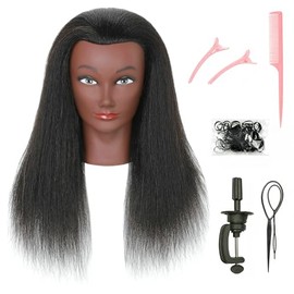 Mannequin Head with 100% Real Human Hair for African American Practice Manikin Doll Style Head Braiding Styling Cosmetology Barber Training with Stand
