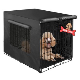 Akinerri Dog Crate Cover with Mesh Window, Double Door Waterproof Pet Kennel Cover, Durable 600D Polyester Protective Cage Cover for 36 Inch Dog Crate - Black