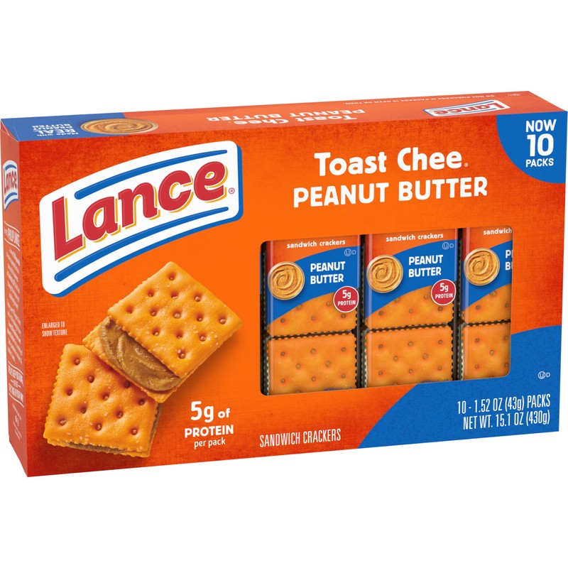 Lance Sandwich Crackers, ToastChee Peanut Butter, 10 Individual Packs, 6