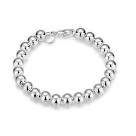 925 Sterling Silver Round Beads Bracelet, 8mm