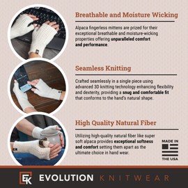 Evolution Knitwear Alpaca Mesh Knit Fingerless Mittens - Made in the USA - Super Soft Baby Alpaca - Small - Natural