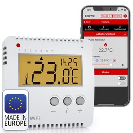 ELEKTROBOCK PT14-P WiFi - Smart WLAN Room Thermostat 230 V - Heating Control via App - Surface-Mounted - 16 A - For Electric Heaters - Adjustable Weekly Programmes, White