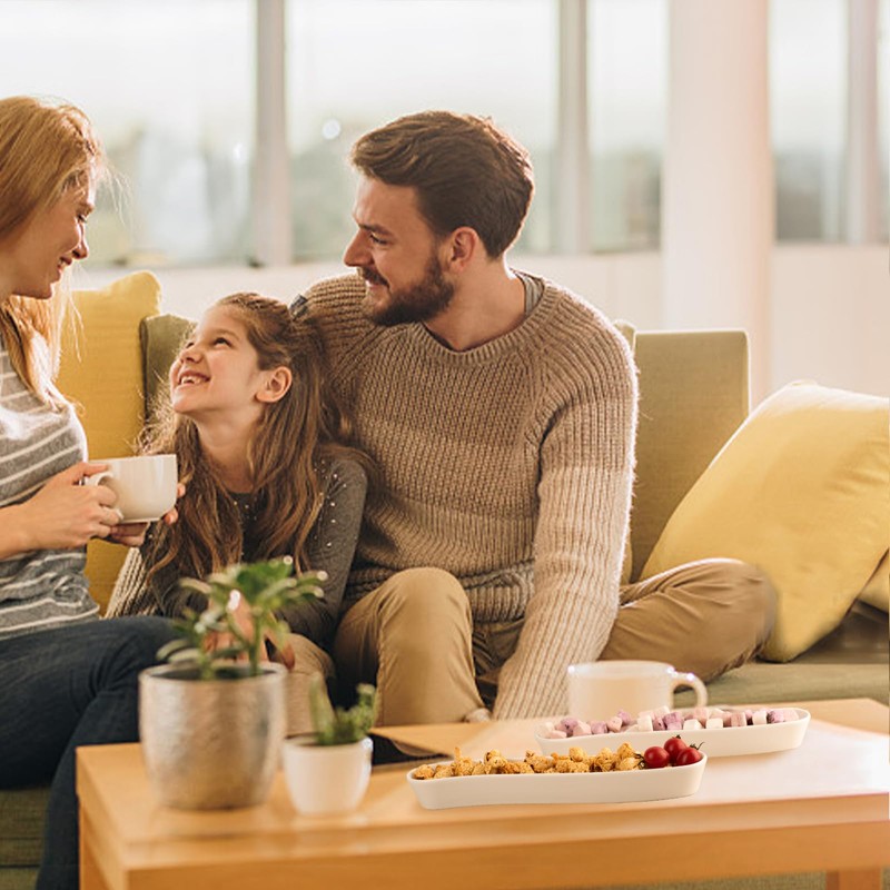 3-Pack Olive Plates-Versatile Ceramic Olive Tray for Snacks, Appetizers Platter-Long