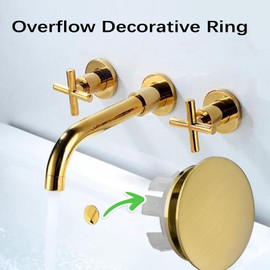 2 Pack Sink Basin Overflow Trim Ring Solid Brass Bathroom Sink Trim Overflow Cover Insert in Hole Round Caps, Double Layer Copper(Golden)