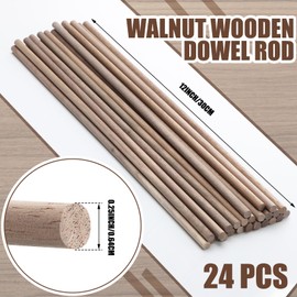 Wenqik 24 Pcs Wooden Dowel Rods Walnut Dowel Rod Sticks Wooden Dowels for Crafts Wooden Stick Round Dowels for Woodworking Unfinished Wood for Crafting Woodworking Building Material (1/4 x 12 Inch)