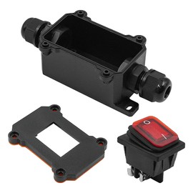 Tiardey IP67 Waterproof Inline Cord Switch, AC 220V 4Pin 2 Position On Off Toggle Switch with Red Light Rocker Button, Open Double Hole Waterproof Box, Two-Side Entry Exit Line(Red)