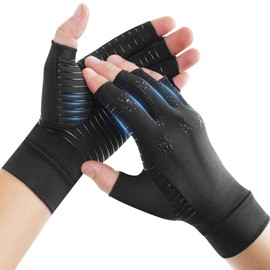 Donfri Copper Arthritis Compression Gloves, Finger Strengthen Gloves for Hand Swelling, Fingerless Computer Typing Gloves (Black, S)