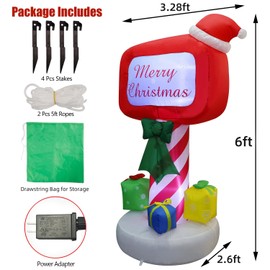 Juegoal Christmas Inflatables Outdoor Decorations, 6FT Inflatable Xmas Standing Mailbox, Lighted Blow Up Letters to Santa Mail Box with LED Lights, Light Up Holiday Winter Lawn Yard Garden Decor