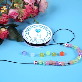 Amaney 0.8mm Black Elastic String, Stretchy Bracelet String Crystal String Bead Cord for Bracelet, Beading and Jewelry Making