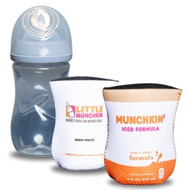 Brew Pants Coffee Themed Coozies for Baby Bottles - Funny Gift for New Parents & Baby Showers - (2 Premium Designed Neoprene Coozies + BPA/Lead/Phthalate Free Bottle Included)