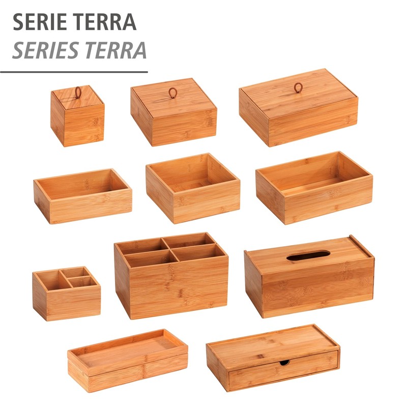 Wenko Bamboo Organiser Terra 3 Compartments -Storage Box, Bathroom Basket,