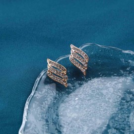 Allereya Vintage Crystal Stud Earrings Gold Rhinestone Earrings CZ Wings Stud Earrings Minimal Stud Earrings Jewellery for Women and Girls (Gold)