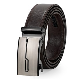 JASGOOD Men Leather Ratchet Sliding Suit Belt with Automatic Buckle 3.5cm Wide，Coffee