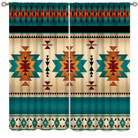 Aztec Curtains, Vintage Southwestern Ethnic Geometric Window Treatments for Living Room,Tribal Boho Native Pattern Drapes 2 Panel Set,42x45 Inch Decor
