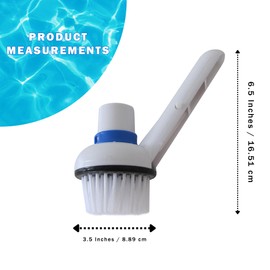 Pool Corner Vacuum Brush Head - Above Ground & Inground Swimming Pool Vacuum Cleaner for Hot Tub, Tile, Vinyl Liner - Round Scrub Brush Head & Skimmer Pole Attachment - Pool Essentials - 6.5" White