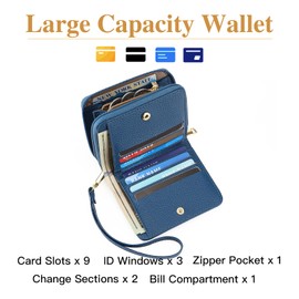 GOIACII Small Wallet for Women RFID Blocking Credit Card Holder Ladies Compact Purse Zip Around Wristlet Vegan Leather Blue