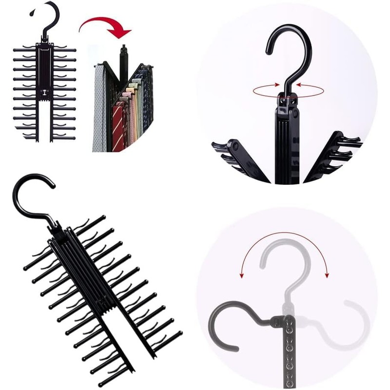 Upgraded 2 PCS Adjustable 20 Tie Rack Holder, 360° Rotating