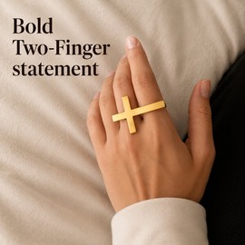 Two Finger Cross Ring for Men & Women – Vintage Gothic Open Ring Stainless Steel Statement Jewelry Fashion Accessory