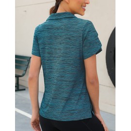 Viracy Golf Shirts Women, 1/4 Zip Up Collared Golf Polo Overlap Short Sleeve Hiking Fishing Yoga Shirts Quick Dry Moisture Wicking Workout Tennis Tops,Blue-Medium