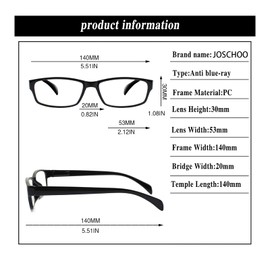 JOSCHOO Gafas De Lectura Para Computadora Para Lectores De Bisagra De Resorte Con Bloqueo De Luz Azul (5 Negros, 1,50) Medianos