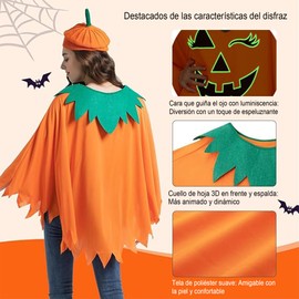 Disfraz de calabaza de Halloween, poncho de calabaza, para espectáculos escénicos de disfraces de rol de fiestas de Halloween (Adultos)
