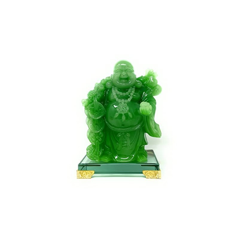 HOULU 8 inch Laughing Buddha Statue for Home Decor, Green