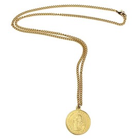 Ben-Amun French Coin Style Pendant Statement Necklace, Gold Jewelry, Made in New York, One Size