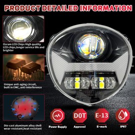 bamotoop 65W High Power Motorcycles LED Headlight with DRL EMC Compatible with Yamaha V STAR 1300 XVS 1300CT Motorcycle Headlamp