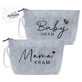 Pack of 2 Gifts for Expectant Mothers, Baby Shower Mom Bag, Cosmetic Bag Made of Felt with Zip, Gifts for Birth Felt Bag for Mum, Pregnancy Gift for New Mum, NO, No