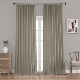 Pinch Pleated Semi Sheer Linen Curtains 108 Inches Long, Taupe