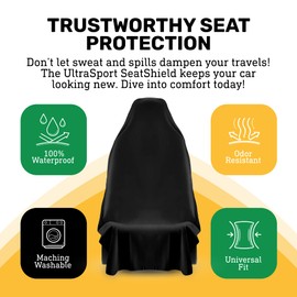 UltraSport Waterproof Towel Car Seat Cover, Universal Fit, Sweatproof & Odor-Resistant Front Seat Protector, Quick-Dry, Machine Washable for Gym, Pets, Travel, Outdoor Adventures, Black