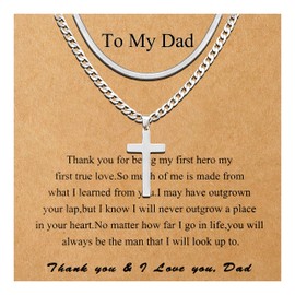 Father's Day Gifts Cross Necklace for Men Dad Gifts for Birthday Layered Cuban Link Herringbone Chain Cross Pendant Necklace Jewelry Gifts