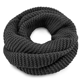 Neverless® Women's Loop Scarf, Knitted Scarf, Tube Scarf, Winter Scarf, Plain, Dark grey scarf.
