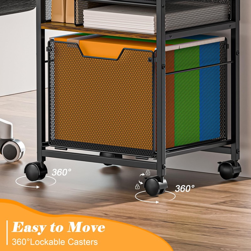 5-Tier Rolling File Cart with Drawers, File Cabinet Organizer for